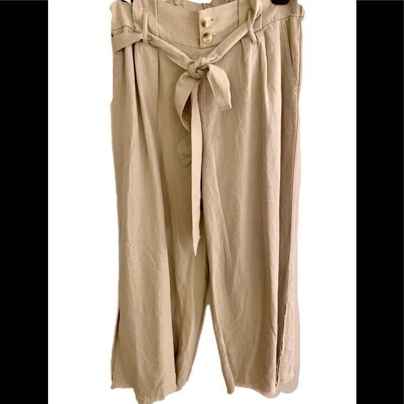 Rewash Paperbag Cropped Pant - M tan linen blend - Picture 1 of 5